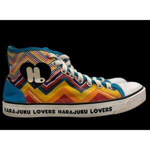 Harajuku Lovers Rainbow ZigZag Sneakers Hi Top Women's Size 6 Medium Funky&Fun